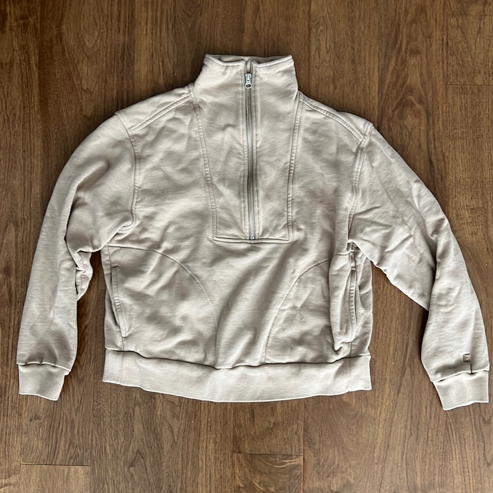 Everlane Women Track Half Zipper Sweatshirt - Size Small - Color Taupe